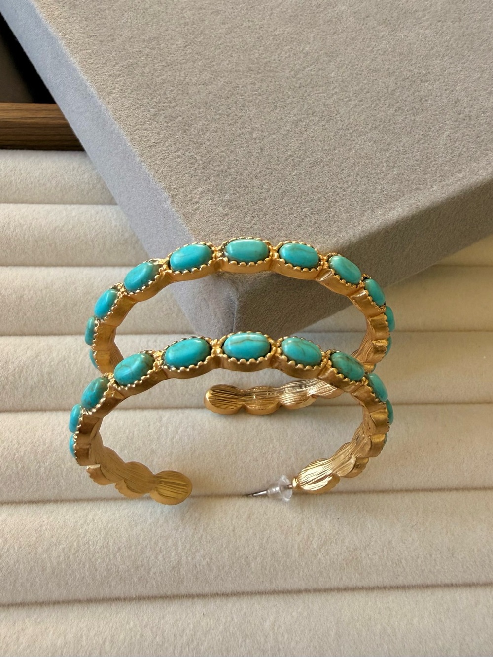 Gold-Tone Turquoise Hoop Earrings - Women Jewelry